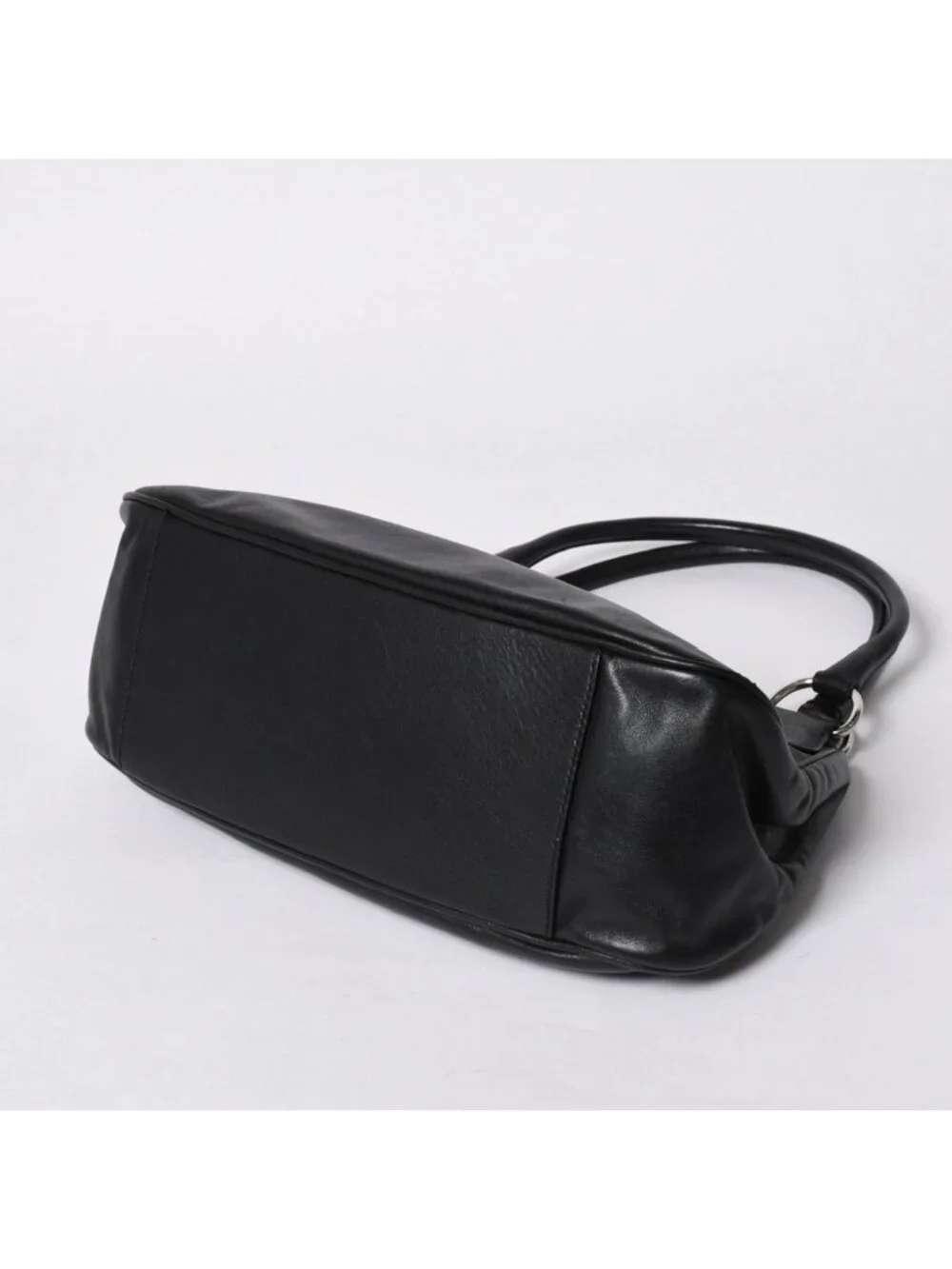 Prada Black Leather Handbag Silver Metal Patent Plate